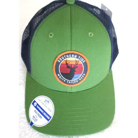 Southern Tide Men's White Tailed Deer Patch Trucker Hat Forest Green Blue NWT - Picture 5 of 5